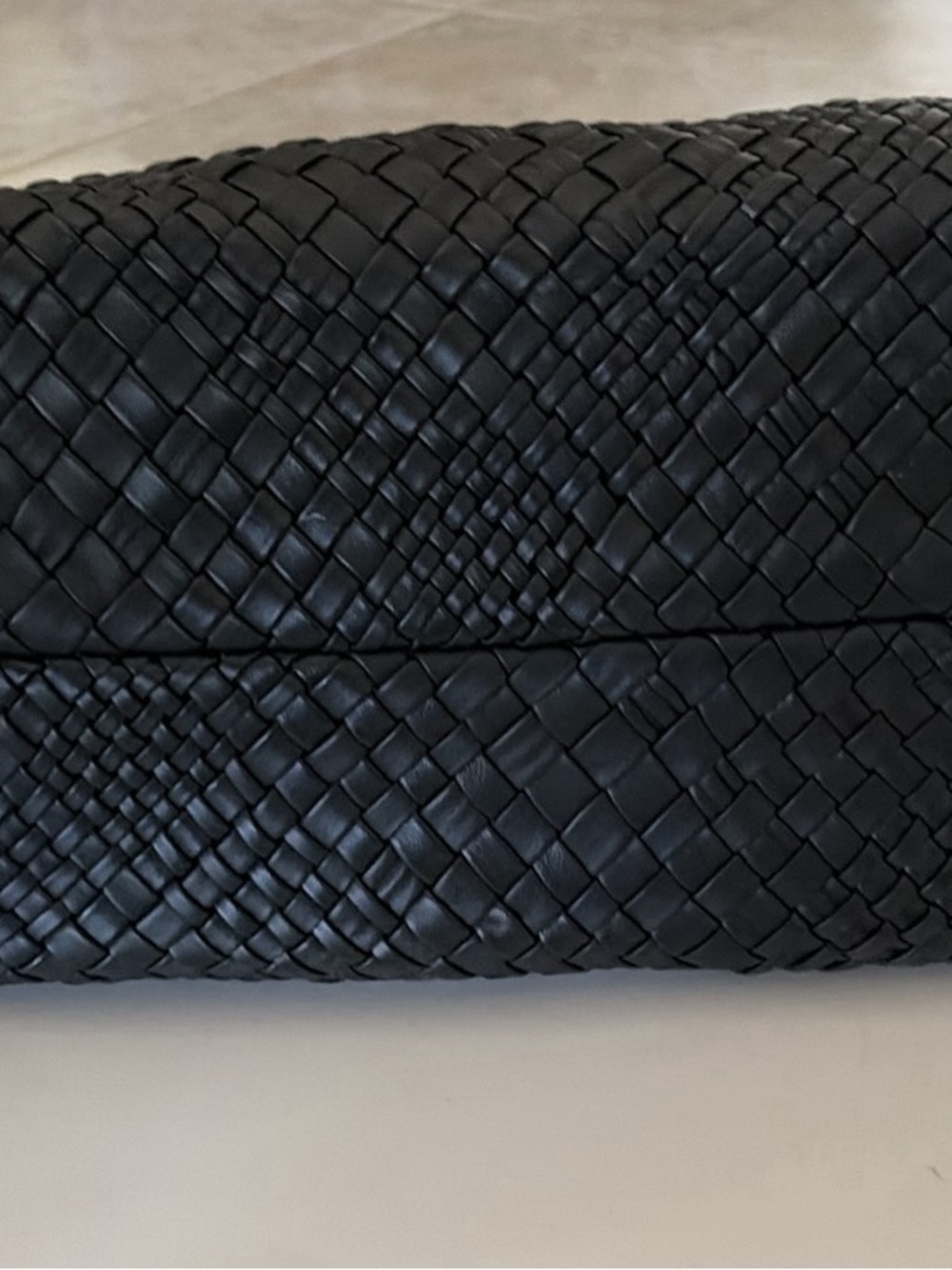 NWT Falor Women's Black Woven Leather Tote Bag with Top Handles - Picture 4 of 10